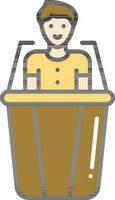 Flat Style Man In Microphones Podium Yellow And Bronze Color. vector
