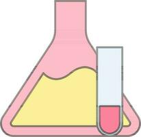 Conical Flask And Test Tube Icon In Pink And Yellow Color. vector