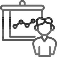 Man Presenting Chart In Thin Line. vector