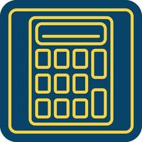 Yellow Thin Line Calculator Icon On Blue Square Background. vector