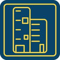Yellow Line Art Building Blue Square Icon Or Symbol. vector