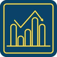 Arrow With Bar Graph Line Art Icon Or Symbol Blue Square Background. vector