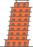 Orange And Brown Pisa Tower Flat Icon. vector