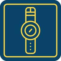 Yellow Outline Coin Symbol On Smartwatch Screen Blue Square Icon. vector