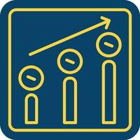 Yellow Line Art Growing Money Graph Blue Square Icon. vector