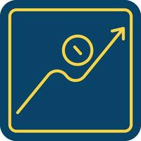Money Growing Arrow Graph Yellow Line Art Icon On Blue Square Background. vector