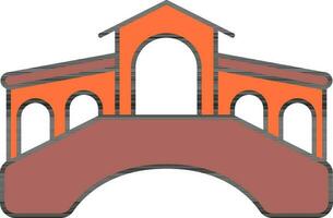 plano estilo rialto puente marrón y naranja icono. vector