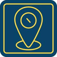 Yellow Outline Coin Symbol On Map Pin Blue Square Icon. vector