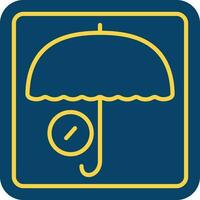 Yellow Line Art Coin With Umbrella Icon Or Symbol On Blue Square Background. vector