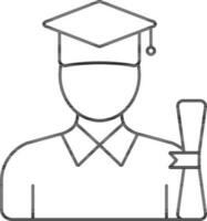 Faceless Graduate Boy Holding Diploma Icon In Black Stroke. vector