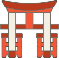 Flat Torii Gate Icon In Orange And White Color. vector