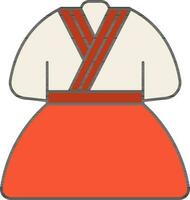 Flat Style Yukata Icon In Orange And White Color. vector