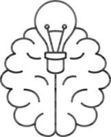 Bright Brain Or Idea Icon In Black Line Art. vector