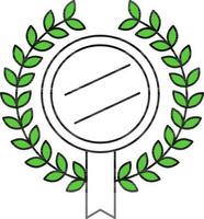 Green And White Badge Medal With Laurel wreath Flat Icon. vector