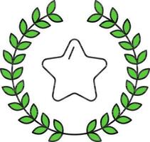 Flat Style Star With Laurel Wreath Green And White Icon. vector