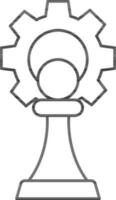 Pawn And Cogwheel Icon In Thin Line Art. vector