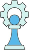 Pawn And Cogwheel Icon In Blue Color. vector