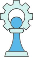 Pawn And Cogwheel Icon In Blue Color. vector