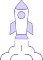 Rocket Icon In Purple And White Color. vector