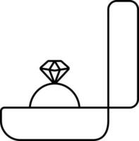 plano estilo diamante anillo en caja contorno icono. vector