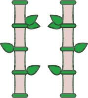 Bamboo Plants Or Branches Icon In Pink And Green Color. vector