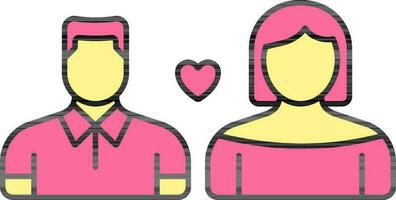 Faceless Loving Couple Character Icon In Yellow And Pink Color. vector