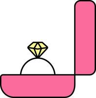 plano estilo diamante anillo en caja amarillo y rosado icono. vector