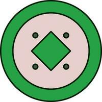 Chinese Coin Icon In Pink And Green Color. vector