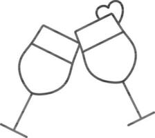 Cheers Loving Drink Glass Icon In Black Thin Line Art. vector