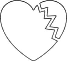 Broken Heart Icon In Black Line Art. vector