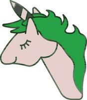 Pink And Green Unicorn Icon In Flat Style. vector