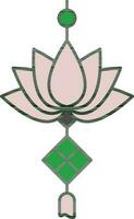 Lotus Wind Charm Icon In Green And Pink Color. vector
