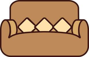 Flat Style Sofa Icon In Brown Color. vector