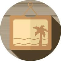 Beach Scenery Frame Icon On Brown Background. vector