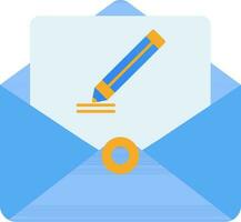 Blue and Yellow Edit Mail Icon in Flat Style. vector