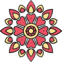 Yellow And Red Heart Mandala Flower Flat Icon Or Symbol. vector