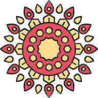 Hexagonal Pattern Mandala Floral Icon In Red And Yellow Color. vector