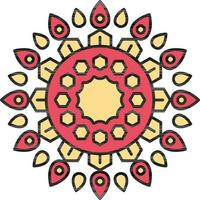 hexagonal modelo mandala floral icono en rojo y amarillo color. vector