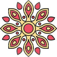 Red And Yellow Flower Design Icon In Flat Style. vector