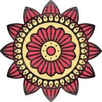 Red And Yellow Leaves Pattern Design Mandala Floral Icon In Flat Style. vector