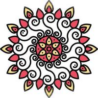 Yellow And Red Curly Mandala Icon In Flat Style. vector