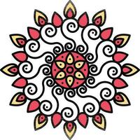 Yellow And Red Curly Mandala Icon In Flat Style. vector