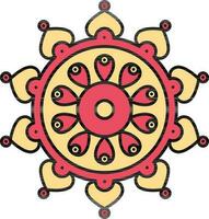 Yellow And Red Circular Mandala Floral Icon. vector