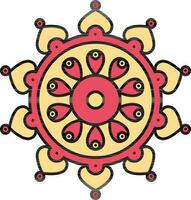 Yellow And Red Circular Mandala Floral Icon. vector