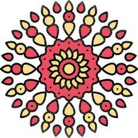 Filigree Mandala Flower Icon In Red And Yellow Color. vector