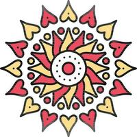 rojo y amarillo corazón mandala floral icono. vector