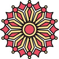 Triangle Circular Mandala Red And Yellow Icon. vector