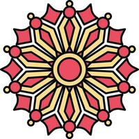 Triangle Circular Mandala Red And Yellow Icon. vector