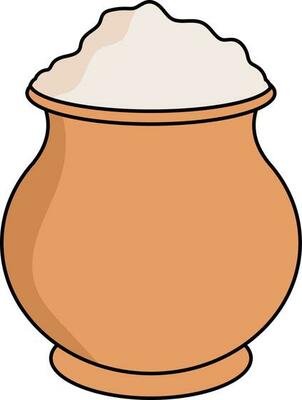 Rice Mud Pot Flat Icon In Brown And White Color.