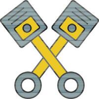 Crossed Piston Icon In Blue And Yellow Color. vector